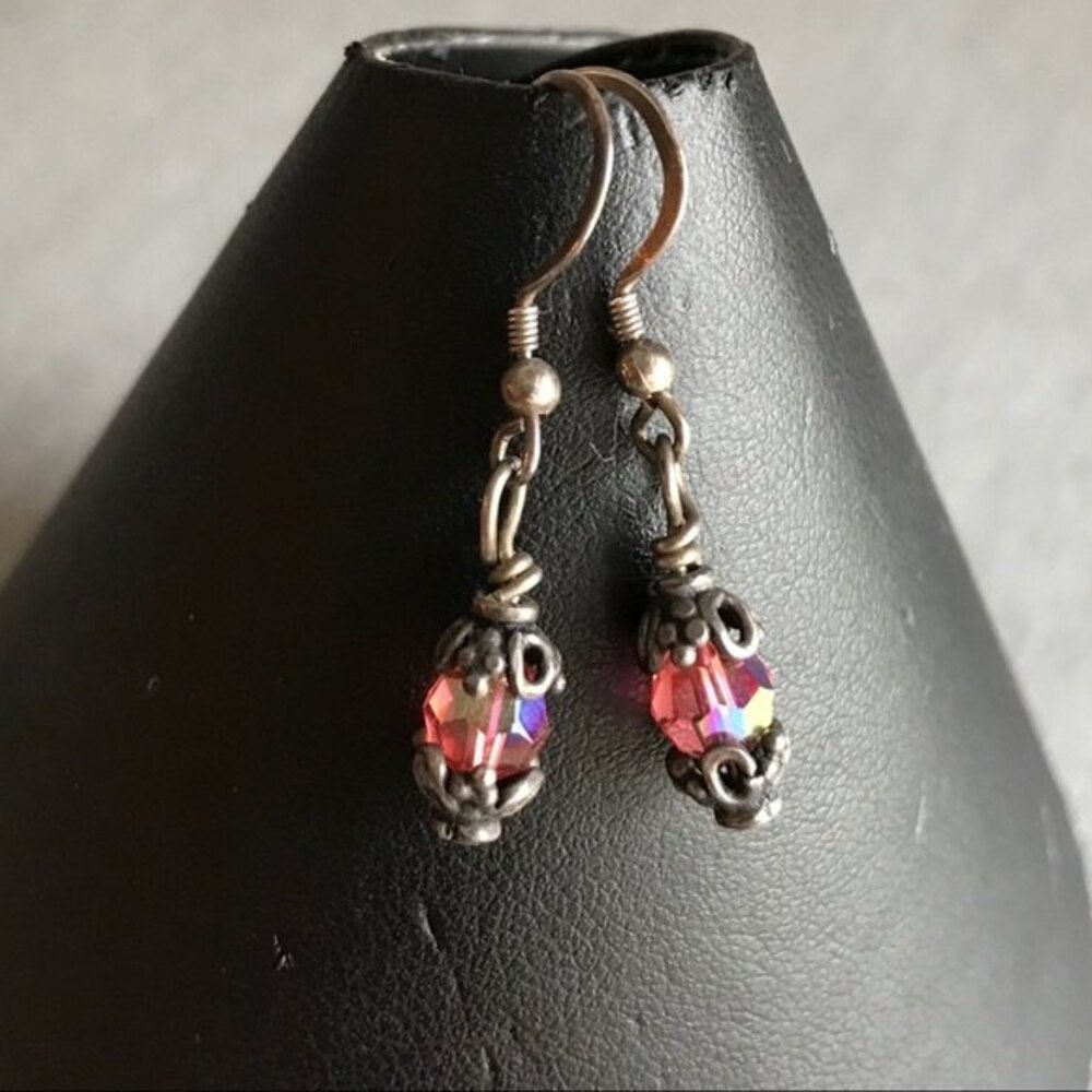 Vintage Handmade Padparascha Swarovski Aurora Borealis sterling silver earring
